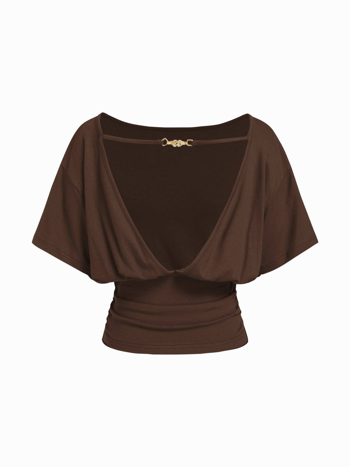 Batwing Backless Drawstring Women's Boat Neck Crop Top Olive | CT61 - view 37