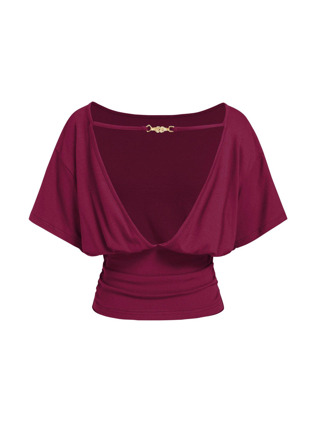 Batwing Backless Drawstring Women's Boat Neck Crop Top Olive | CT61 - view 31