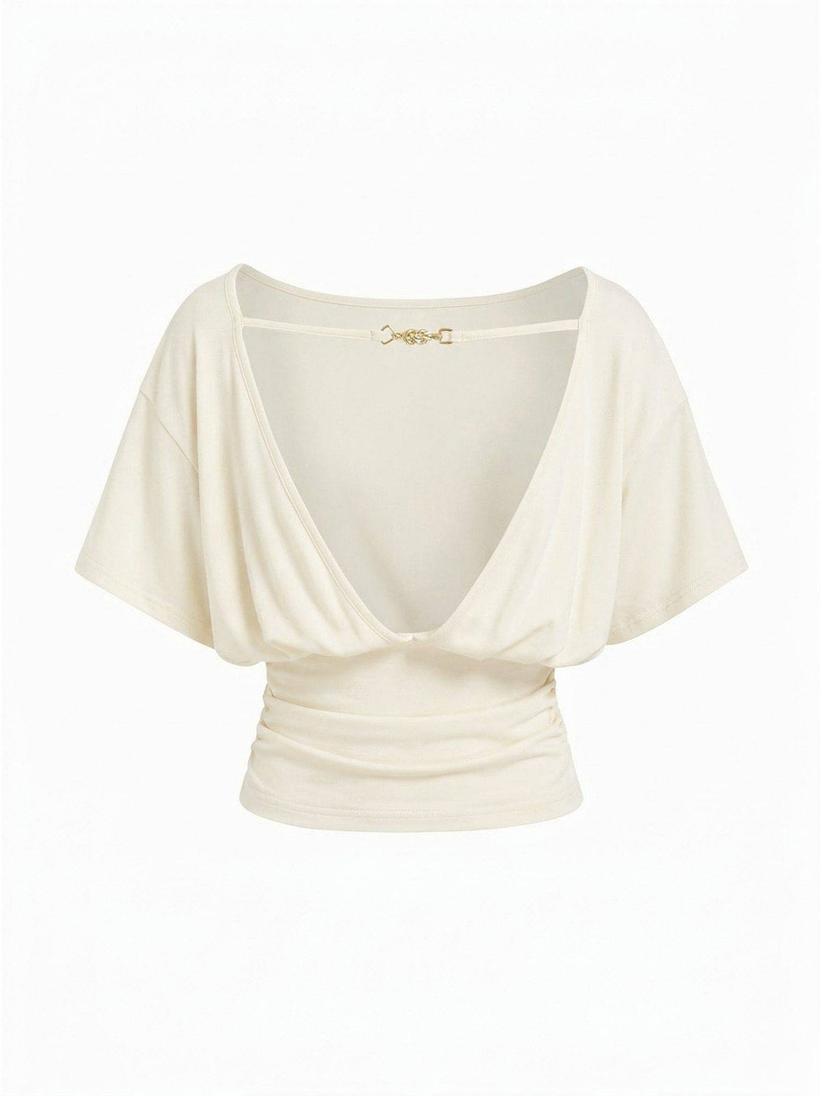 Batwing Backless Drawstring Women's Boat Neck Crop Top Olive | CT61 - view 24