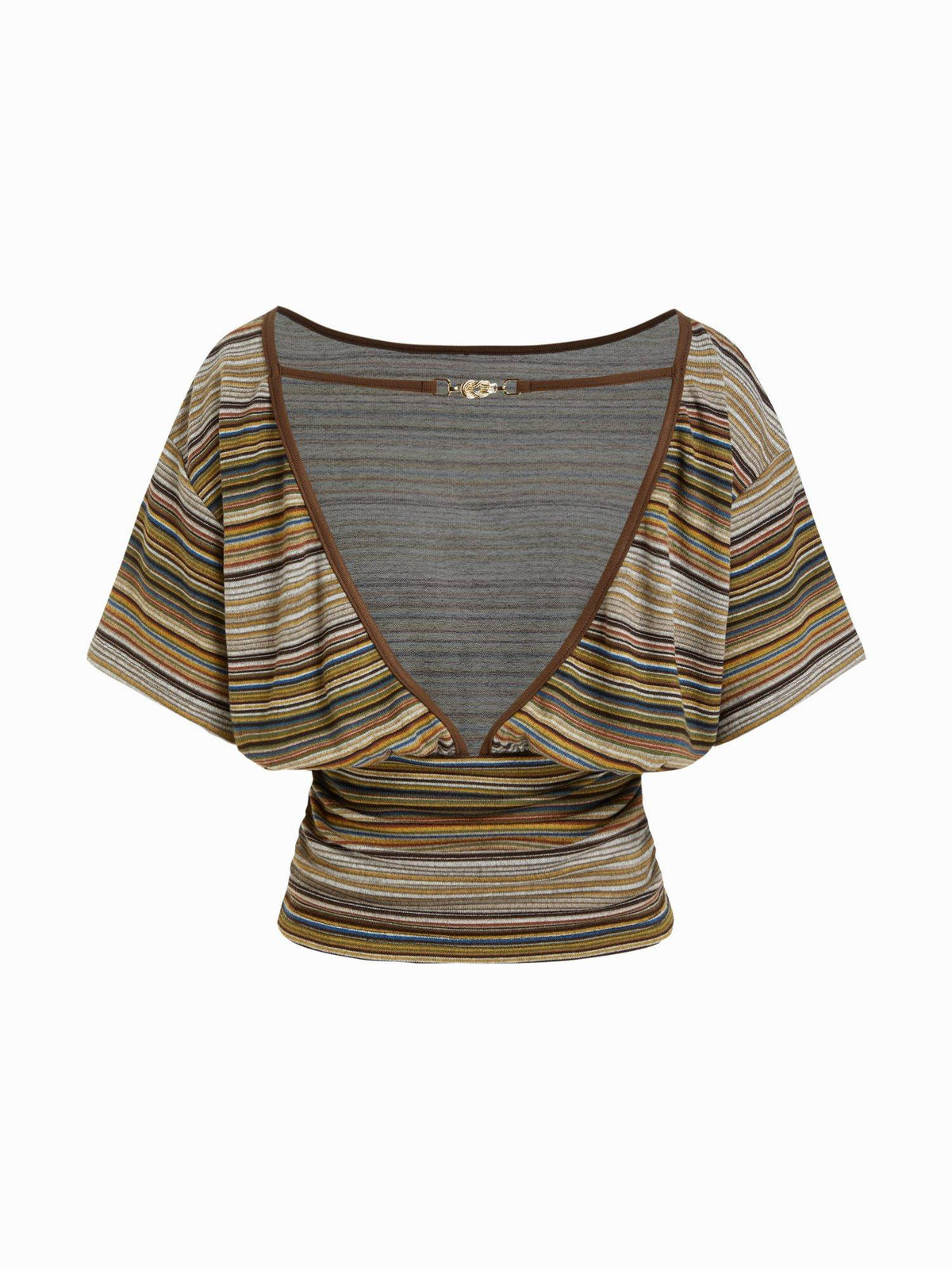 Batwing Backless Drawstring Women's Boat Neck Crop Top Olive | CT61 - view 1