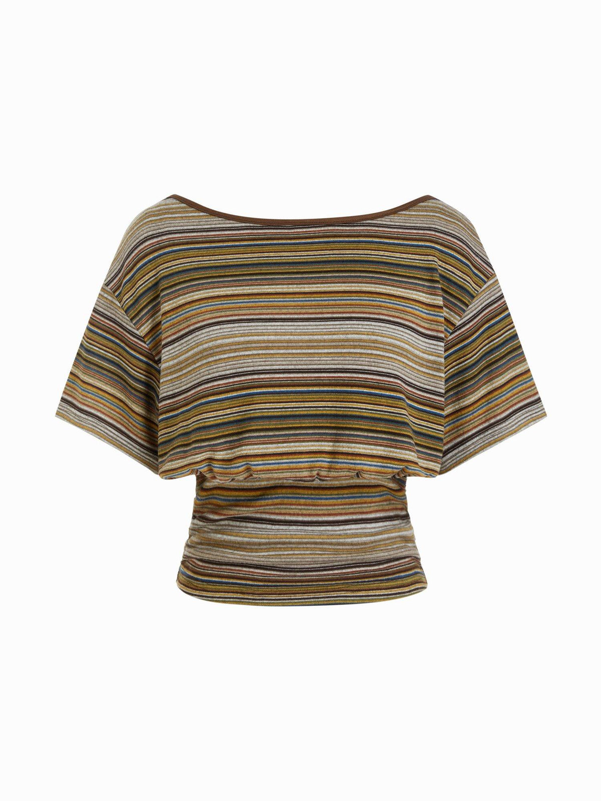 Batwing Backless Drawstring Women's Boat Neck Crop Top Olive | CT61 - view 2