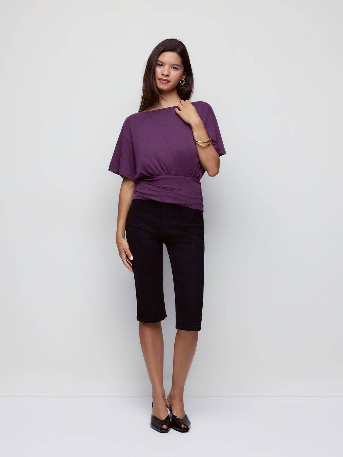 Batwing Backless Drawstring Women's Boat Neck Crop Top Olive | CT61 - view 8