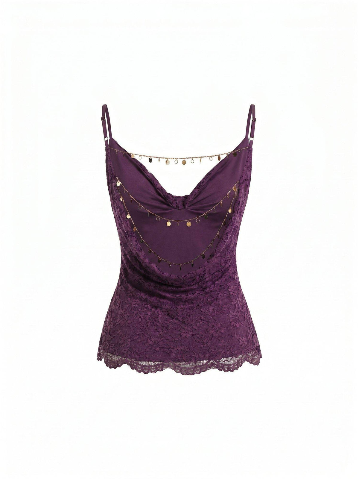 Lace Women's Slim Cowl Neck Backless Cami Crop Top Purple | CT61 - view 1