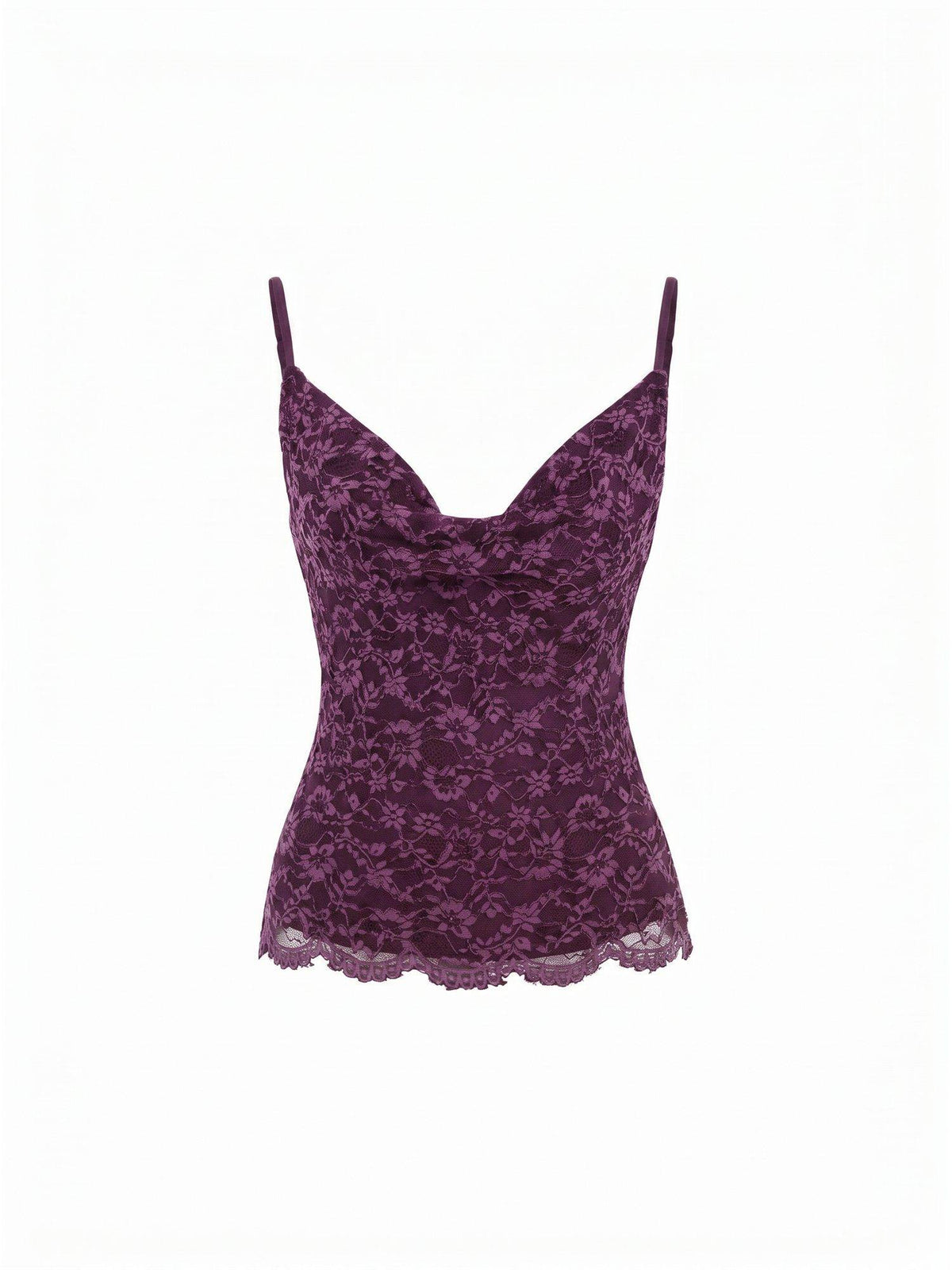 Lace Women's Slim Cowl Neck Backless Cami Crop Top Purple | CT61 - view 5