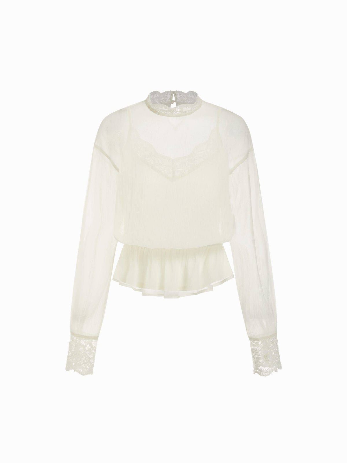 Chiffon Women's Lace Panel Stand Collar Blouse Cream | S67 - view 5