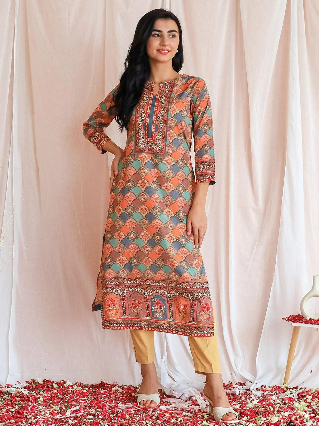 Libas Multicoloured Printed Crepe Straight Kurta