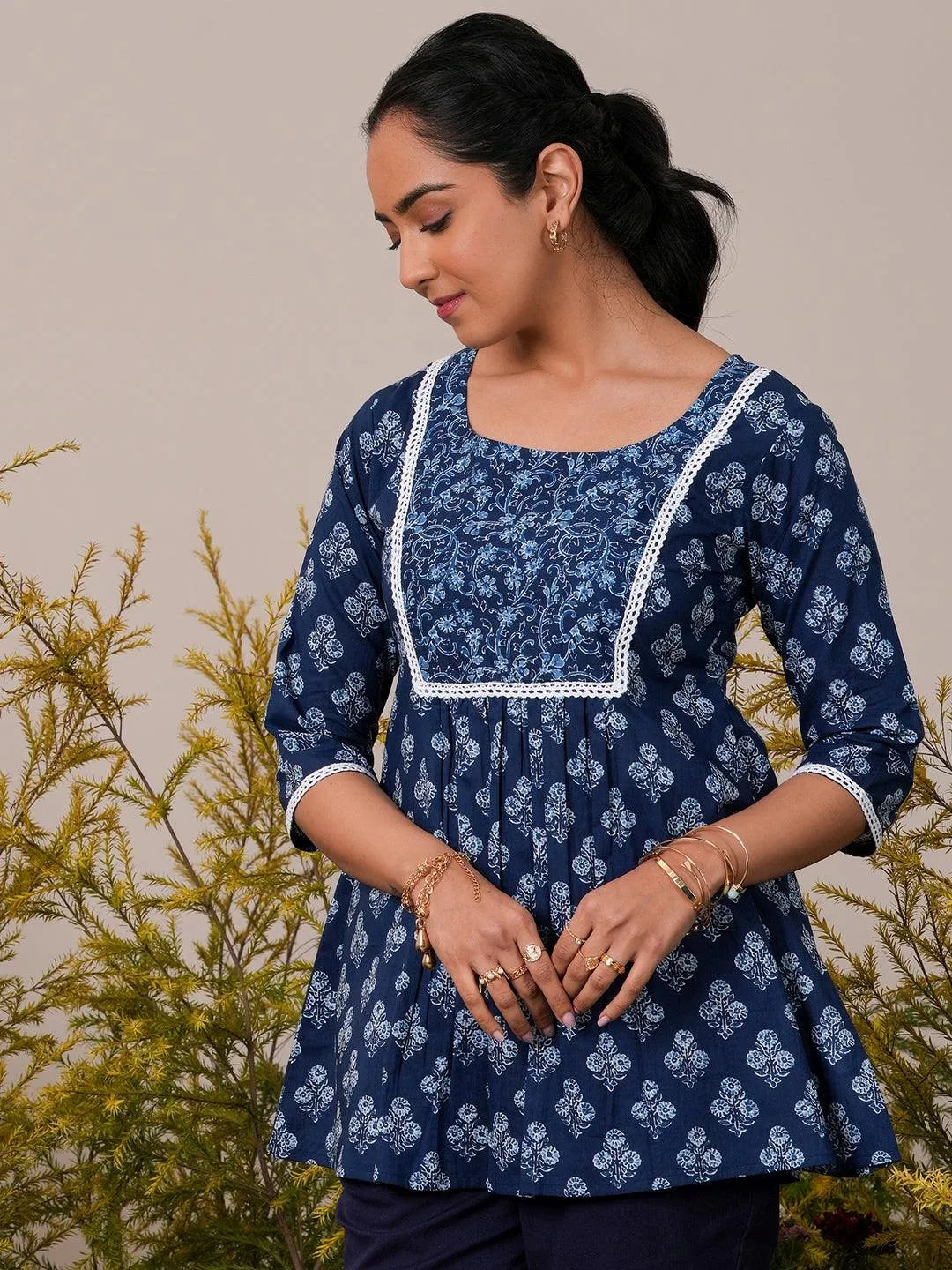 Libas Indigo Printed Cotton A-Line Kurti P23