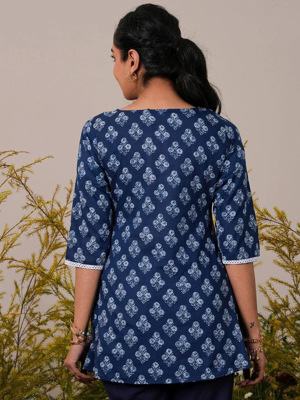 Libas Indigo Printed Cotton A-Line Kurti P23