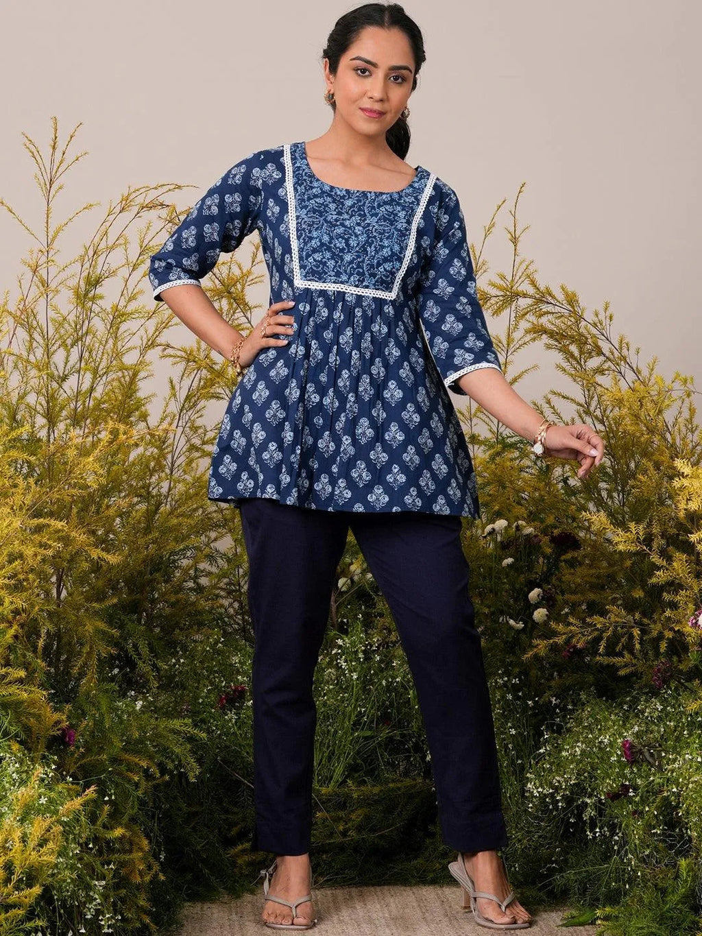 Libas Indigo Printed Cotton A-Line Kurti P23