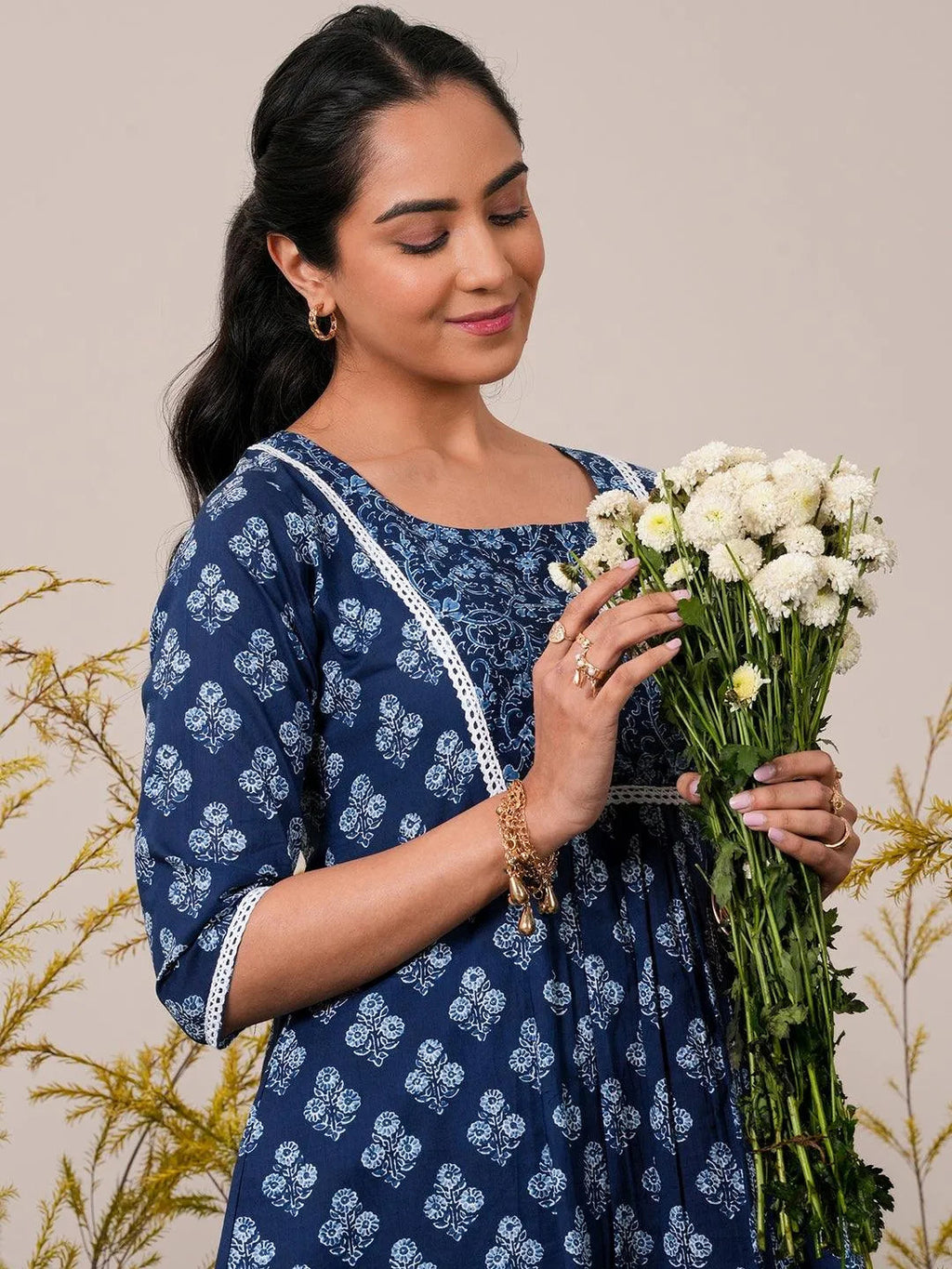 Libas Indigo Printed Cotton A-Line Kurti P23