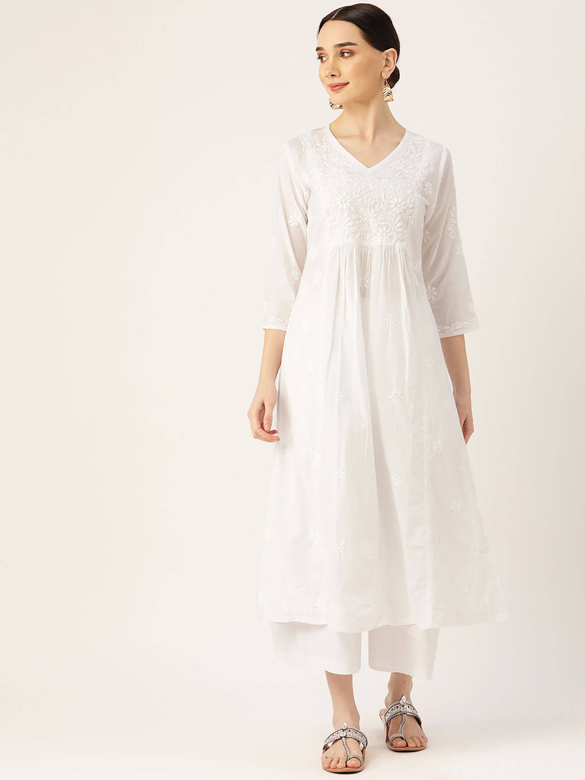 Hok Chikankari Stylish Long Kurta White | FY93 - view 1