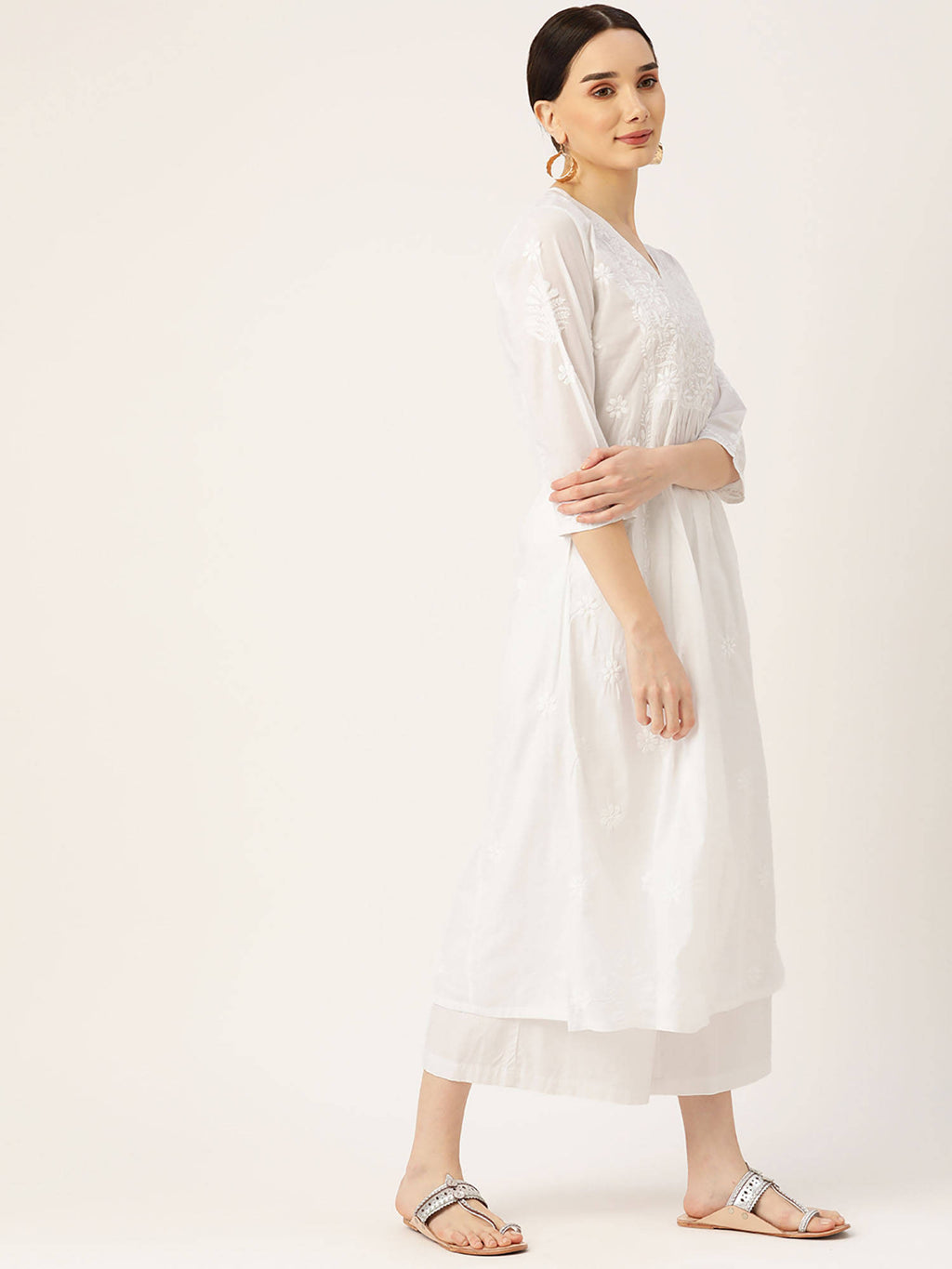 Hok Chikankari Stylish Long Kurta White | FY93 - view 3