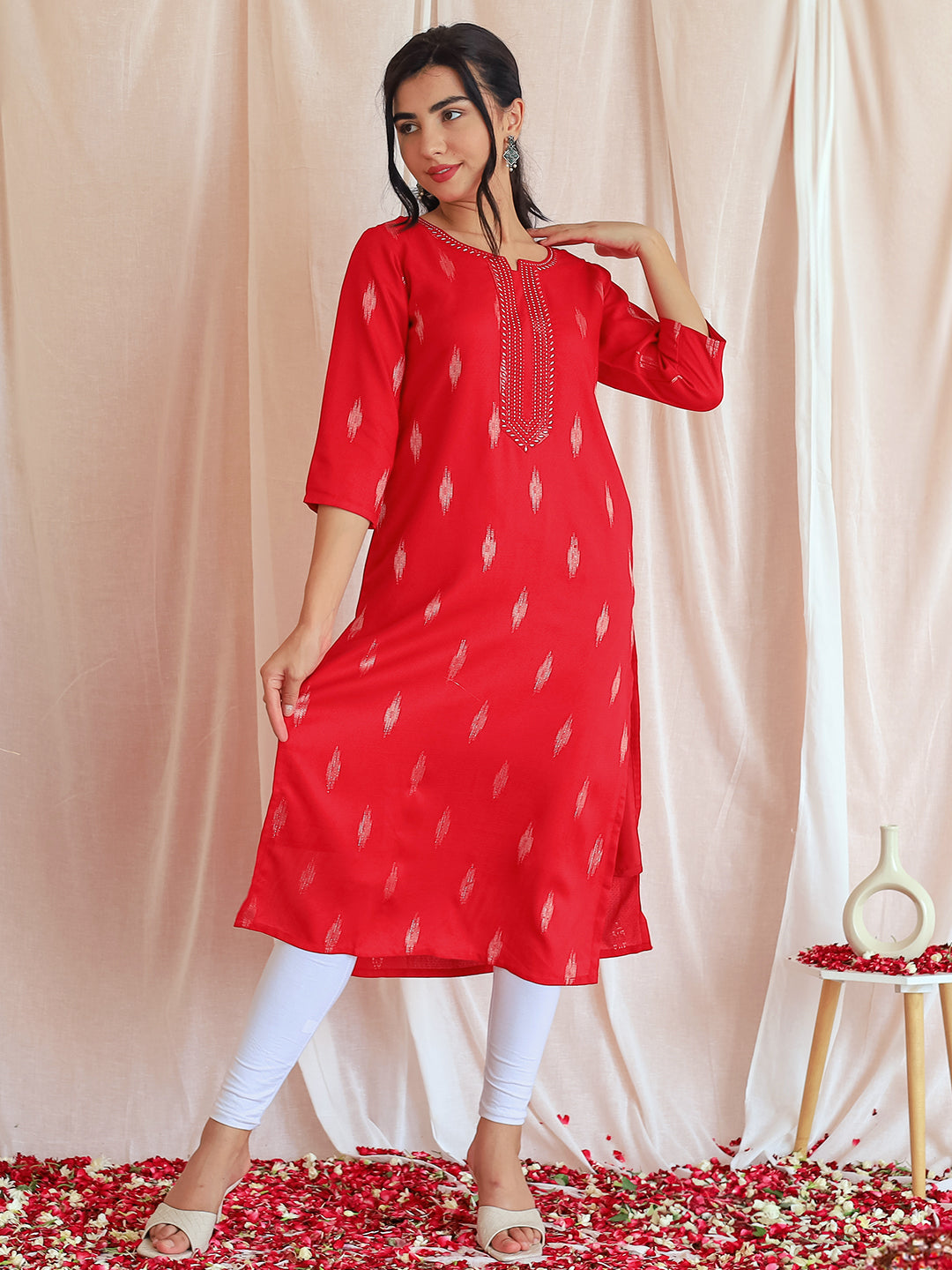 Gerua Pink Woven Design Rayon Straight Kurta