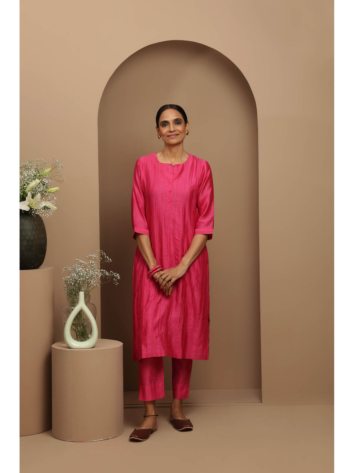Fuchsia Pink Chanderi Kurta | KDG - view 1