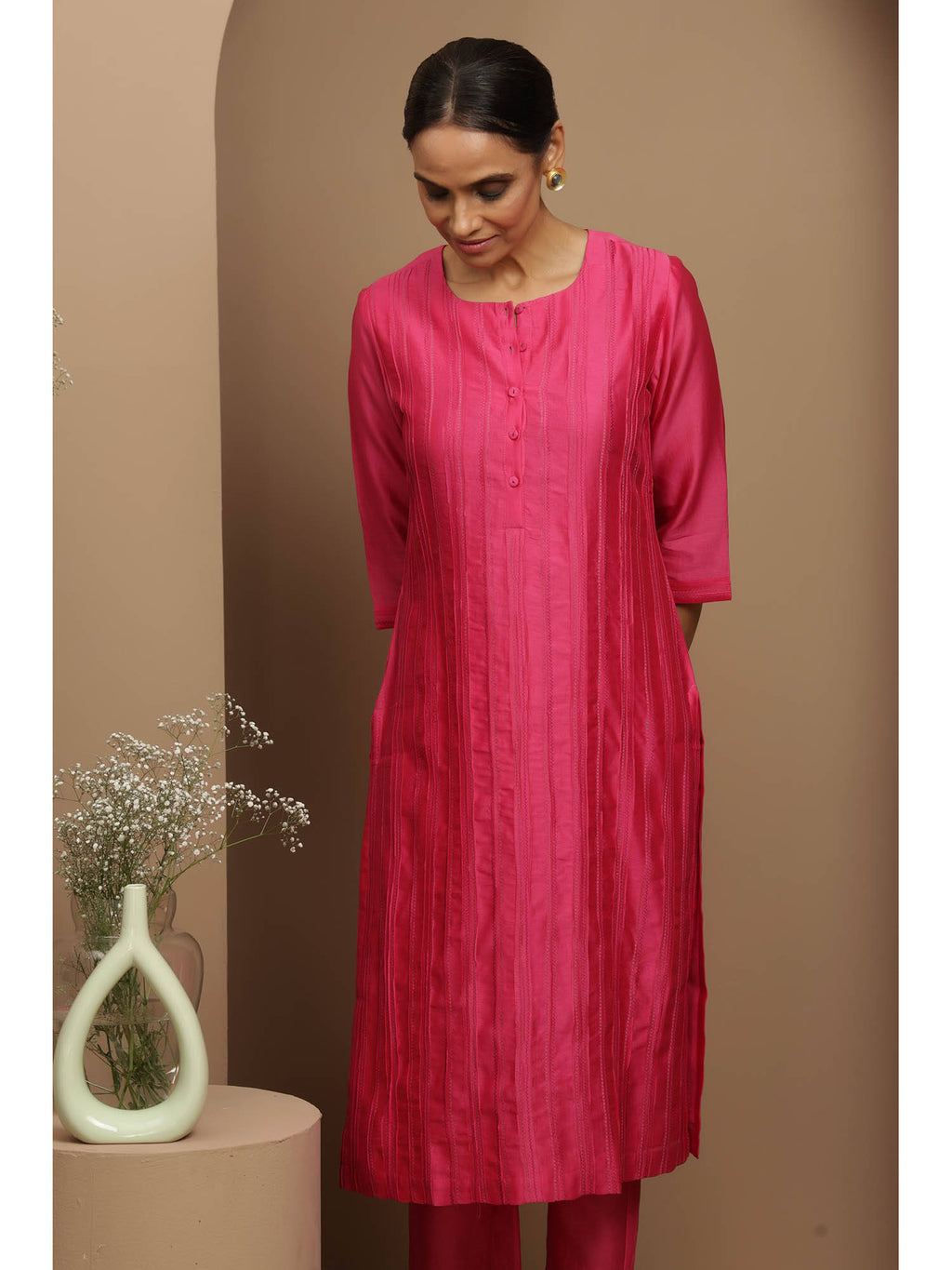 Fuchsia Pink Chanderi Kurta | KDG - view 2