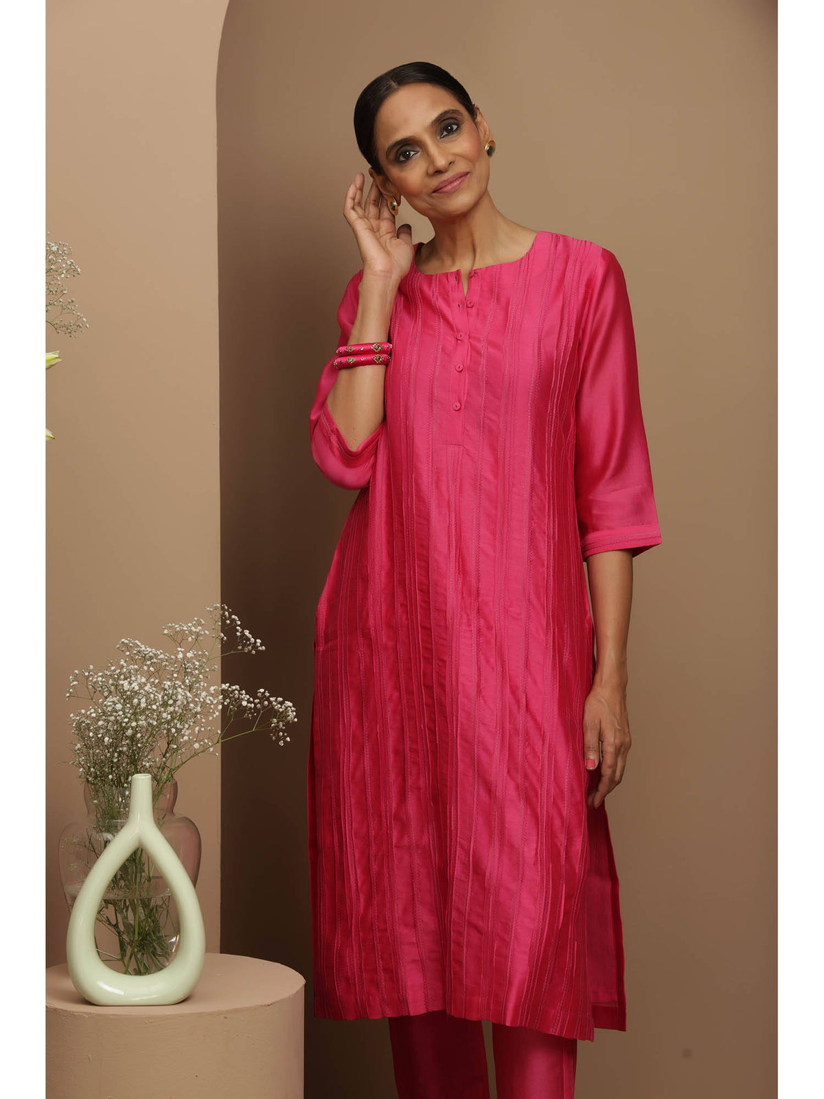 Fuchsia Pink Chanderi Kurta | KDG - view 3