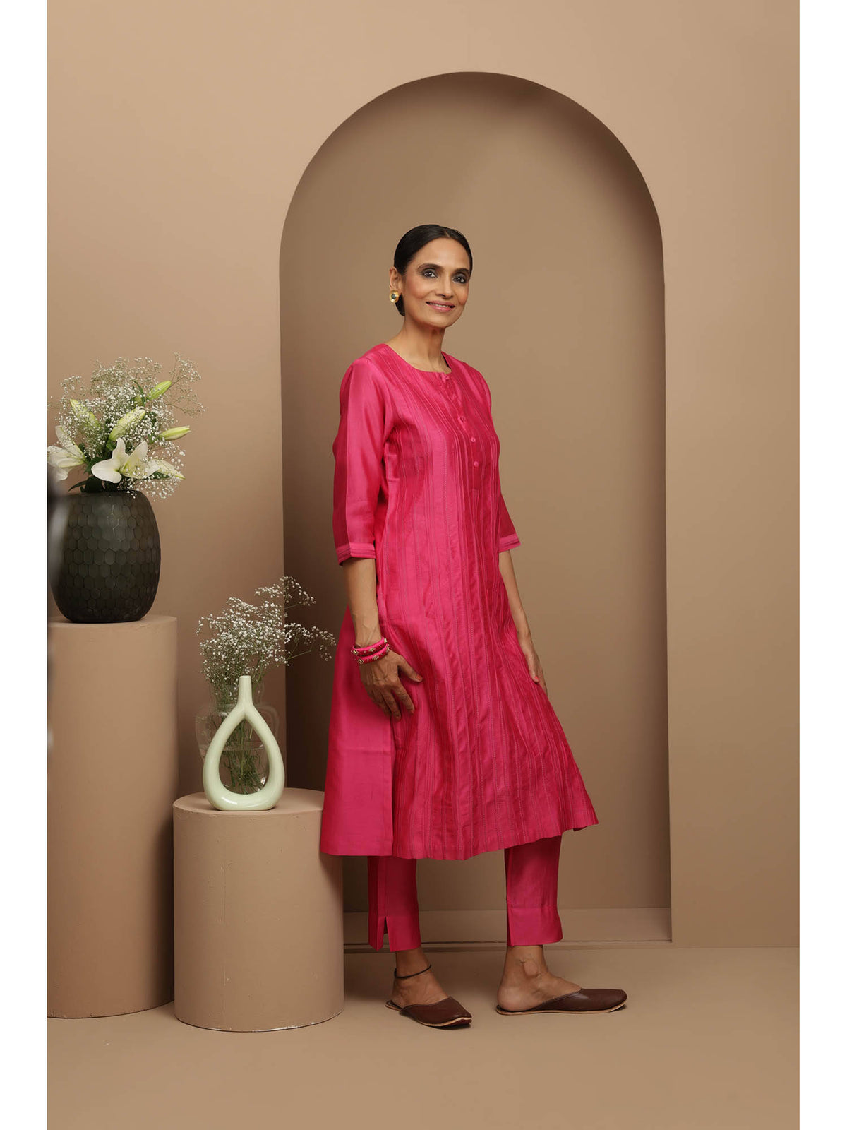 Fuchsia Pink Chanderi Kurta | KDG - view 5