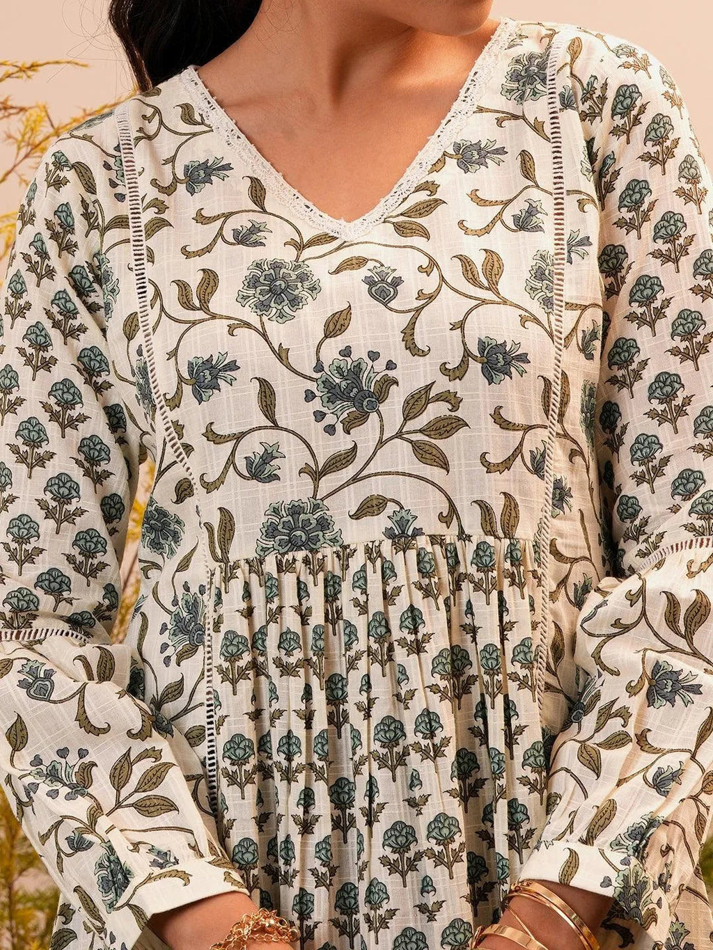 Gerua Beige Printed Cotton Blend A-Line Dress