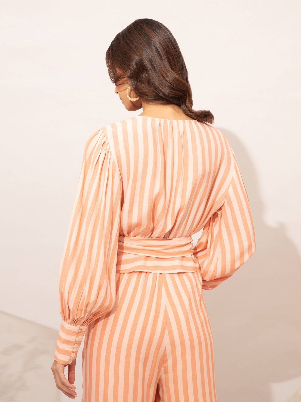 Coral And Peach Striped V Neck Crop Top | CT61 - view 2