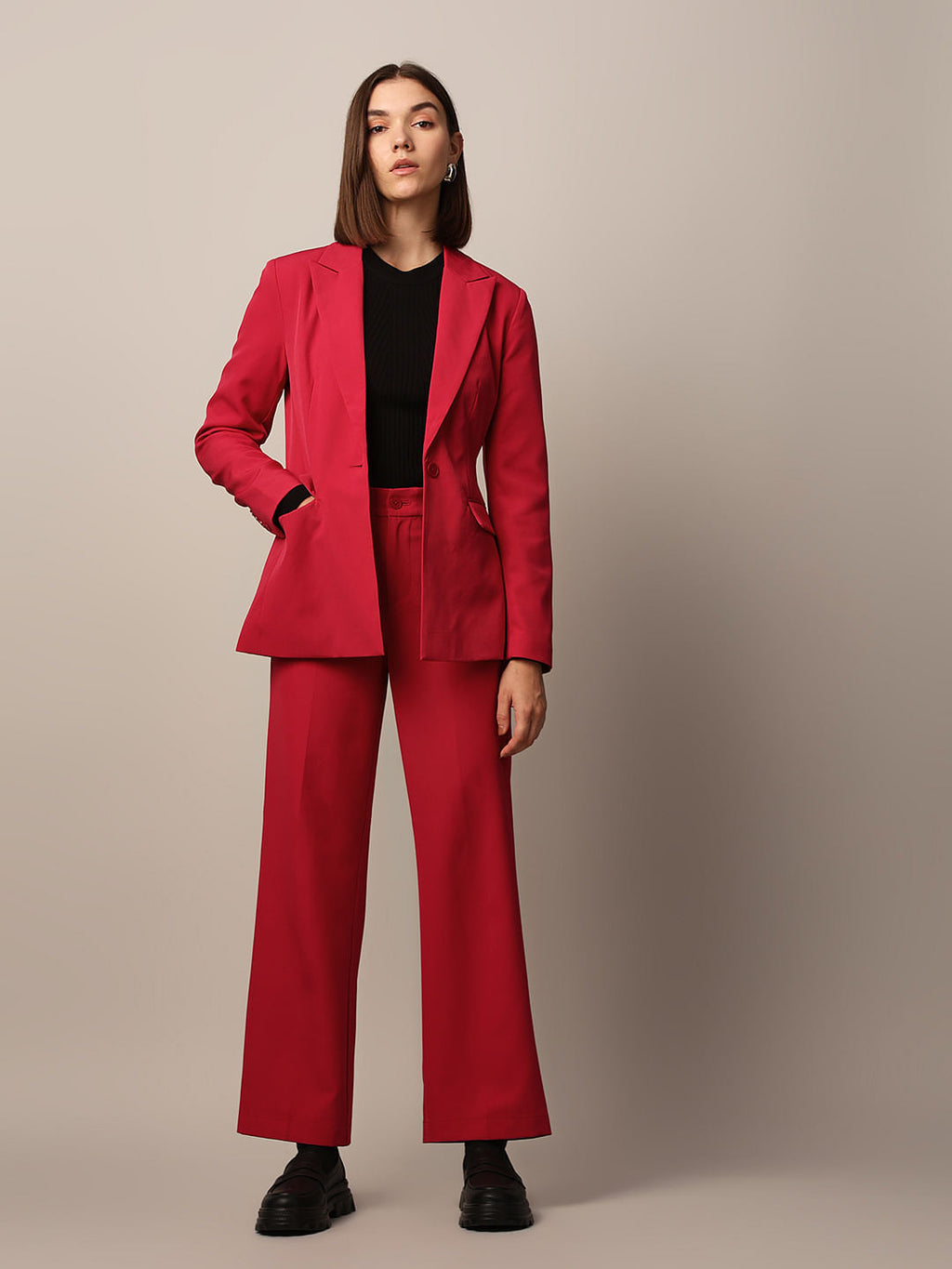 Red Mid Rise Tailored Pants