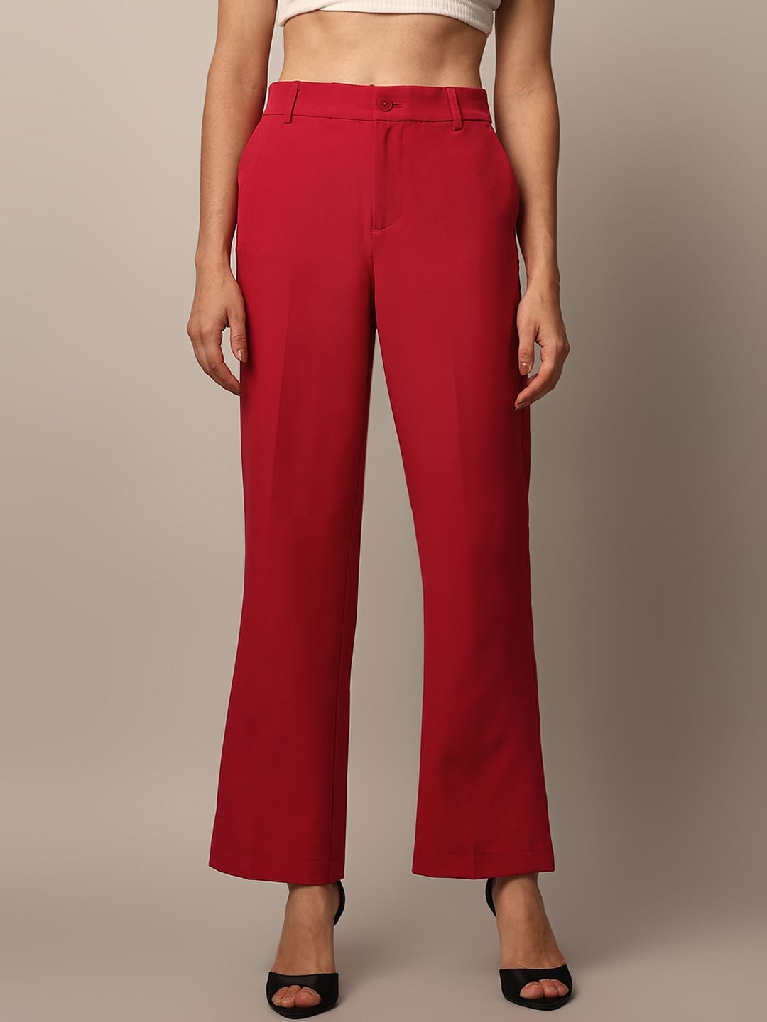 Red Mid Rise Tailored Pants