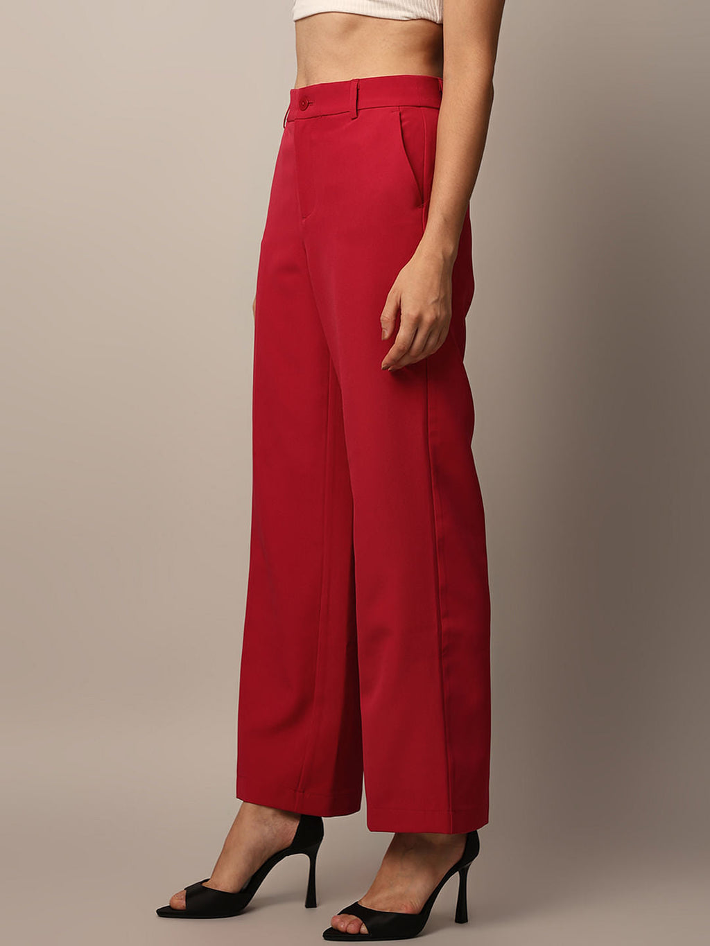 Red Mid Rise Tailored Pants