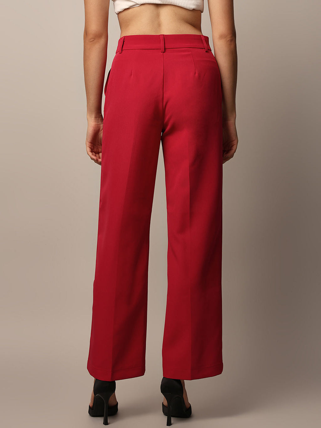 Red Mid Rise Tailored Pants
