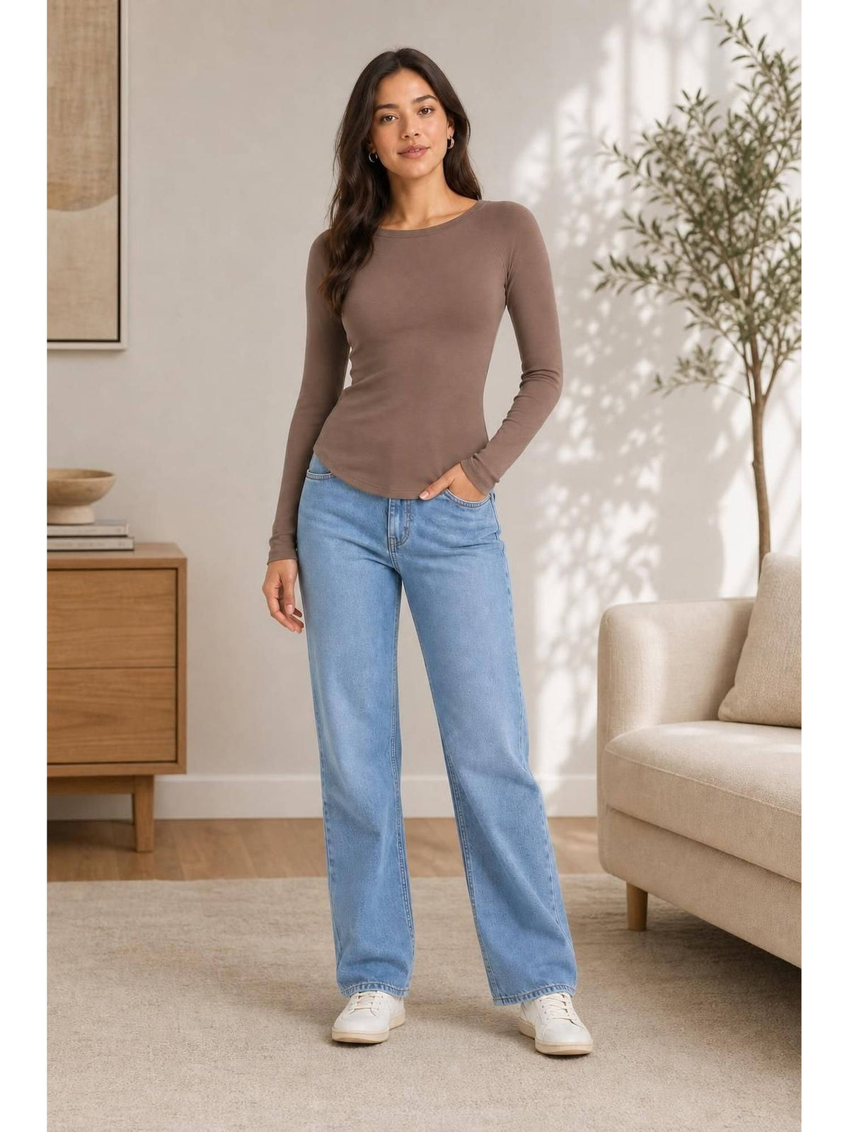 Grey Round Neckline Solid Long Sleeve Tee | TS56 - view 19