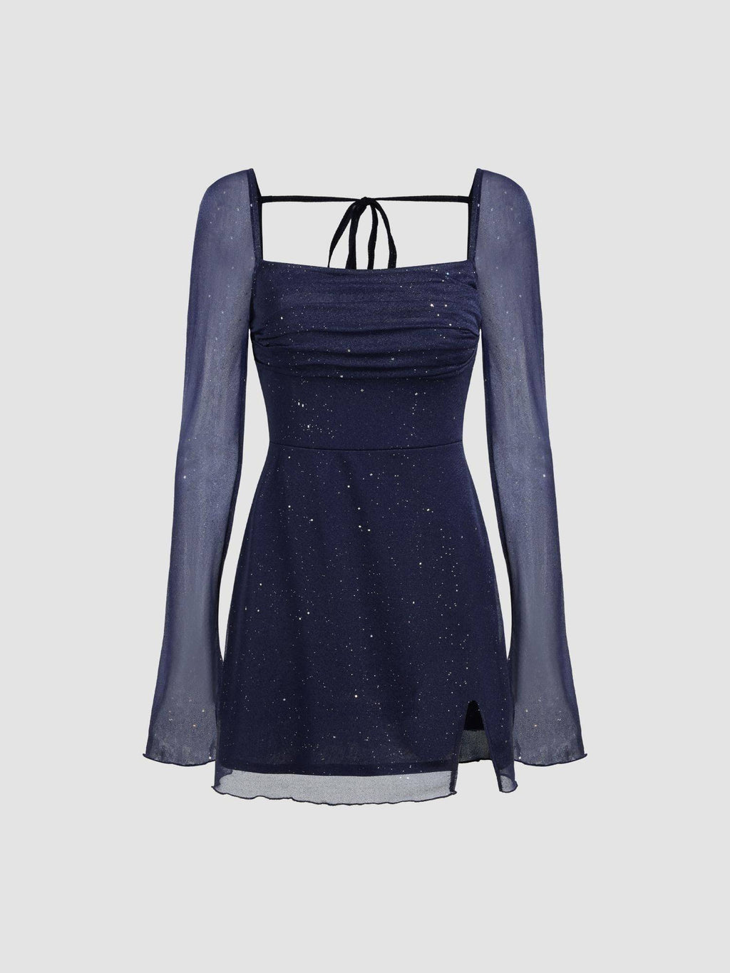 Square Neck Solid Glitter Knotted Mini Dress | D56 - view 6