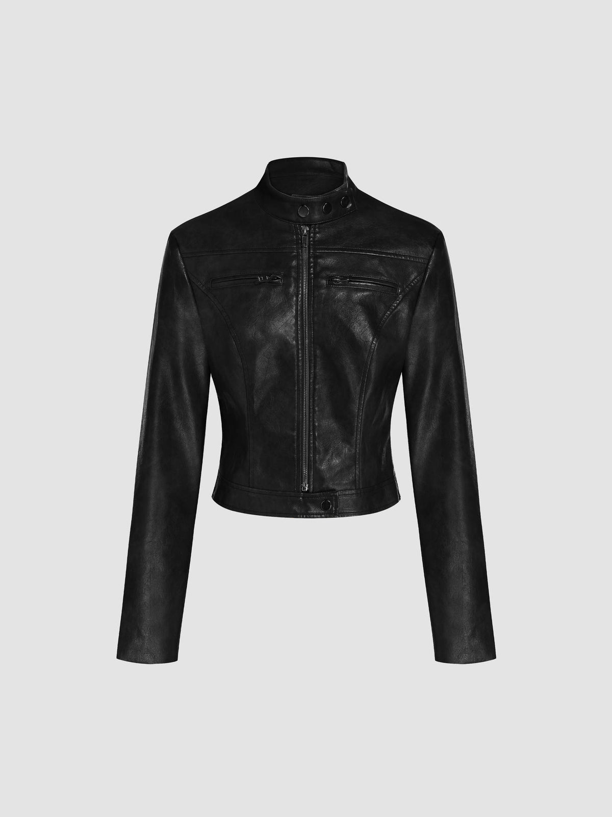 Faux Leather Stand Collar Zipper Biker Jacket | JC78 - view 1