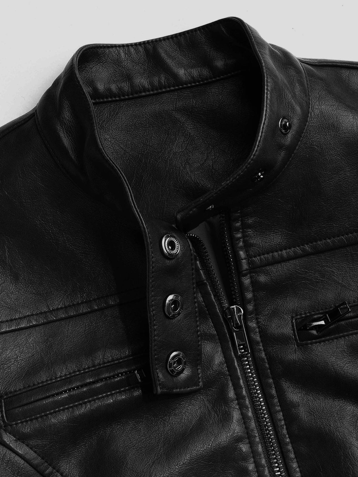 Faux Leather Stand Collar Zipper Biker Jacket | JC78 - view 4