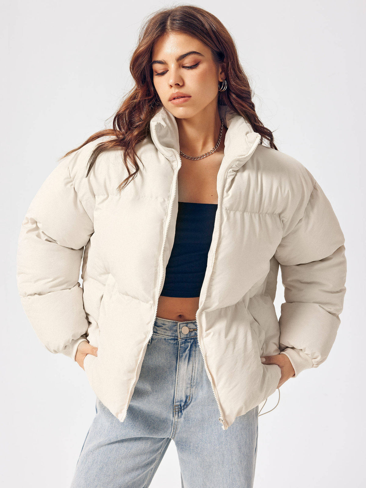Zip Front Collared Puffer Jacket | JC78 - view 2