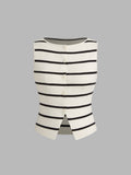 Knit Boat Neck Striped Button Split Vest | JC78 - view 1