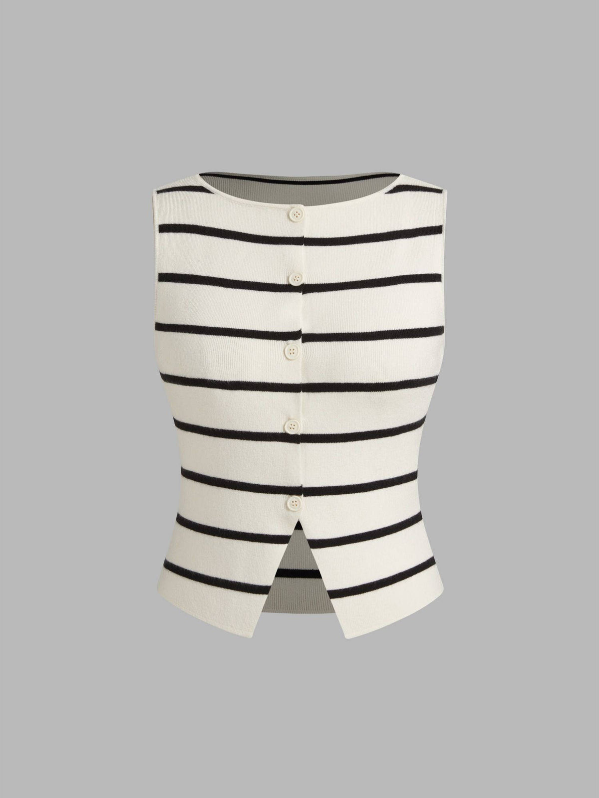 Knit Boat Neck Striped Button Split Vest | JC78 - view 1