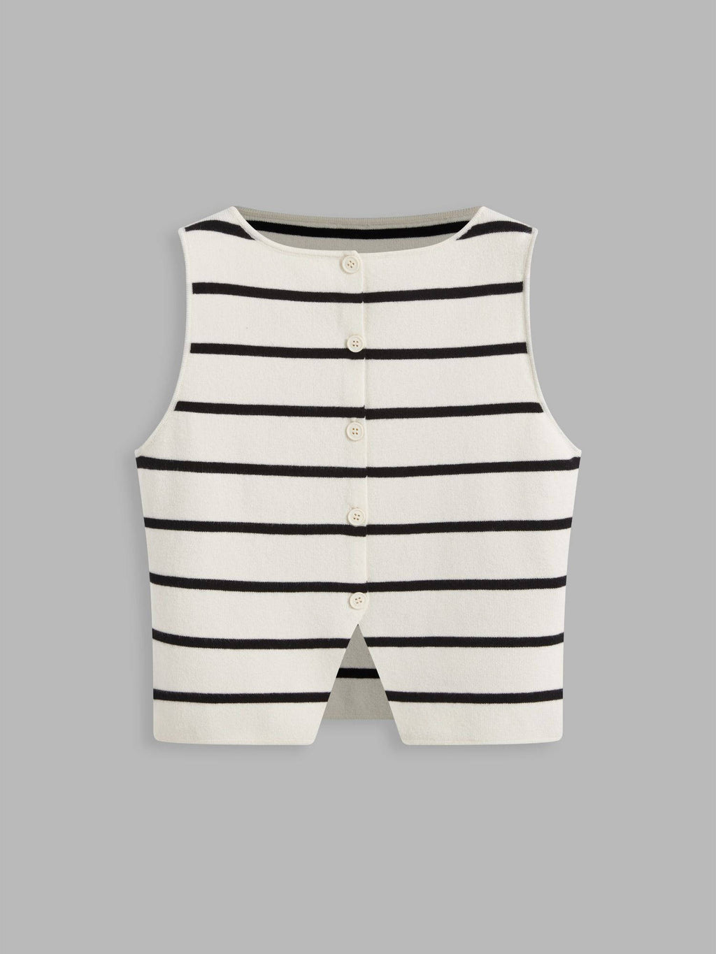 Knit Boat Neck Striped Button Split Vest | JC78 - view 2