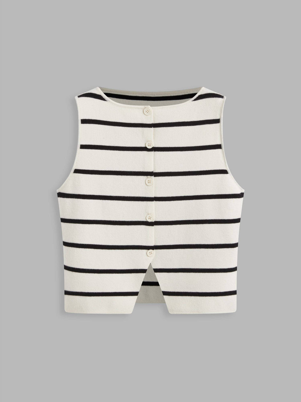 Knit Boat Neck Striped Button Split Vest | JC78 - view 2