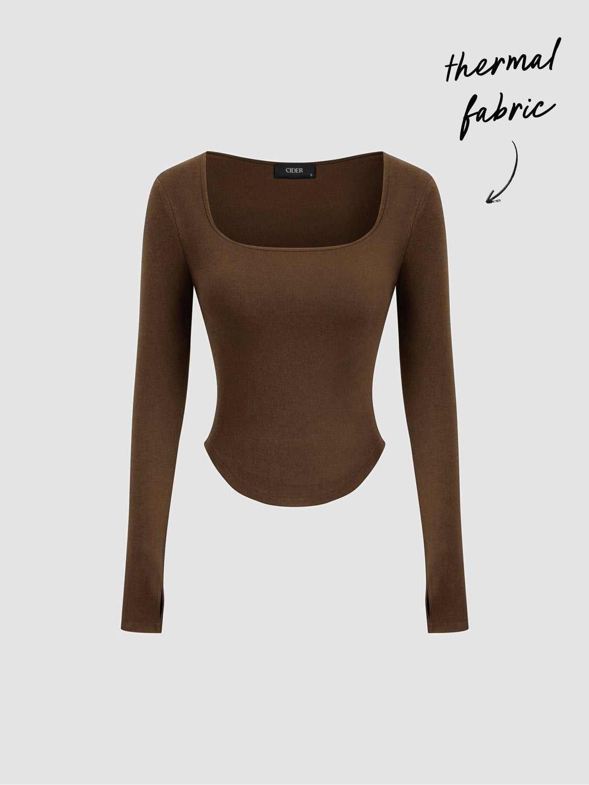 Thermal Cotton-blend Square Neck Solid Thumb Hole Long Sleeve Tee | TS56 - view 12