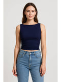 Boat Neck Ruched Solid Crop Tank Top | TT98 - view 1