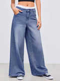 Denim Mid Rise Solid Wide Leg Jeans | WL90 - view 1