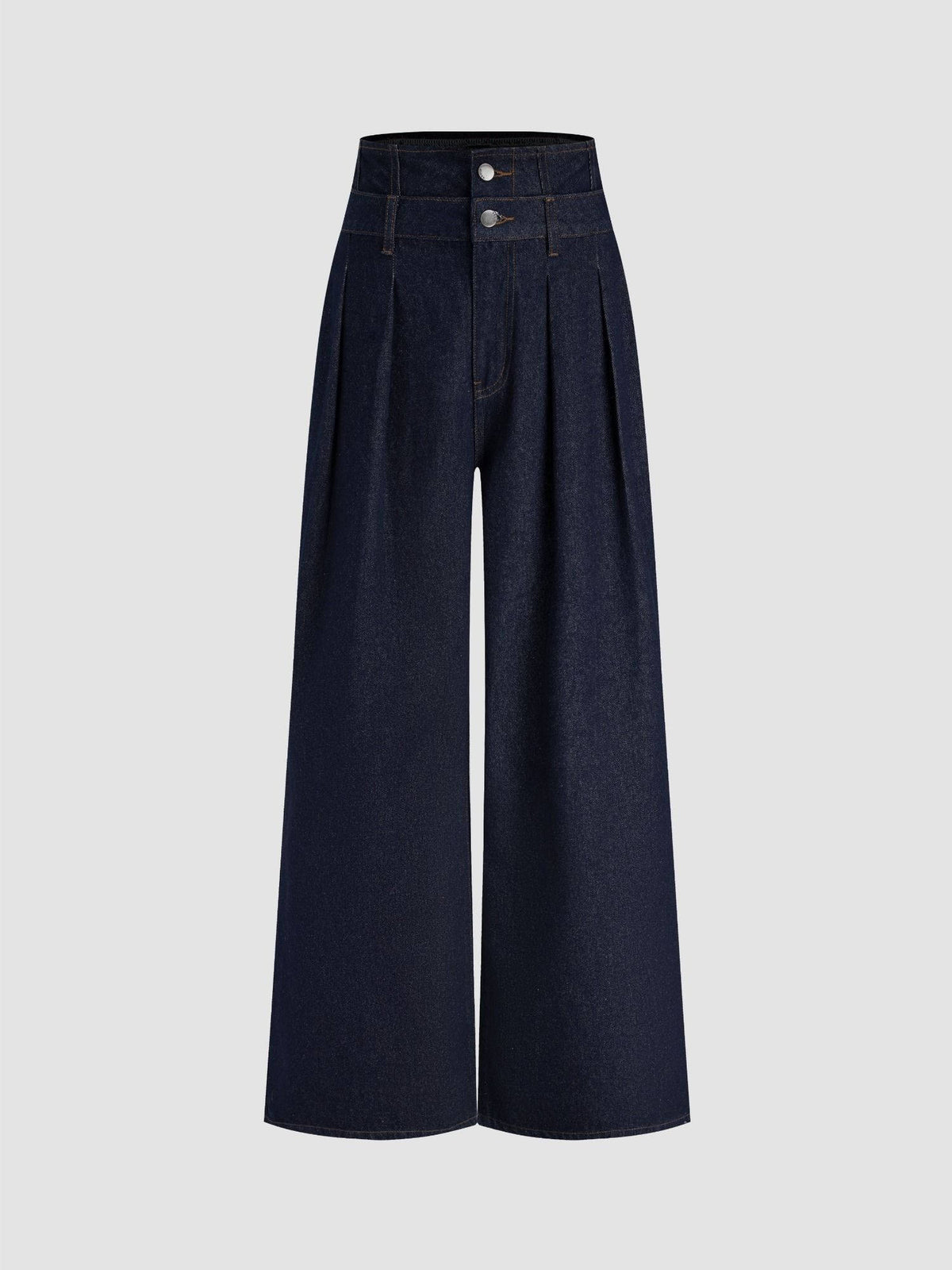 Double High Rise Solid Button Wide Leg Jeans | WL90 - view 11