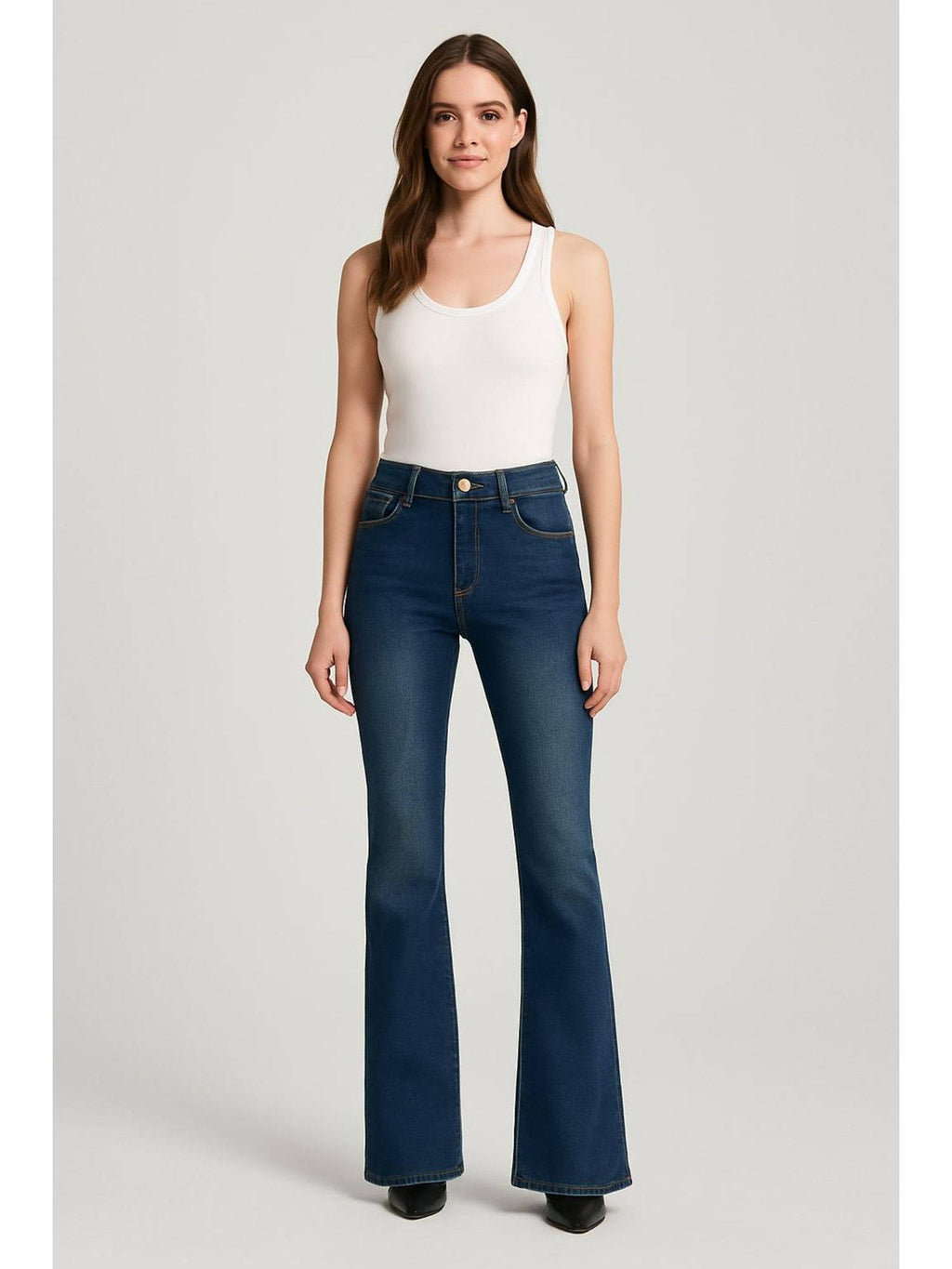 High Stretch Cider Denim Low Rise Solid Pocket Flared Jeans | BT10 - view 1