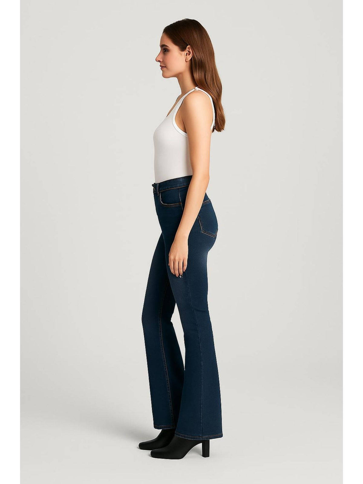 High Stretch Cider Denim Low Rise Solid Pocket Flared Jeans | BG78 - view 2