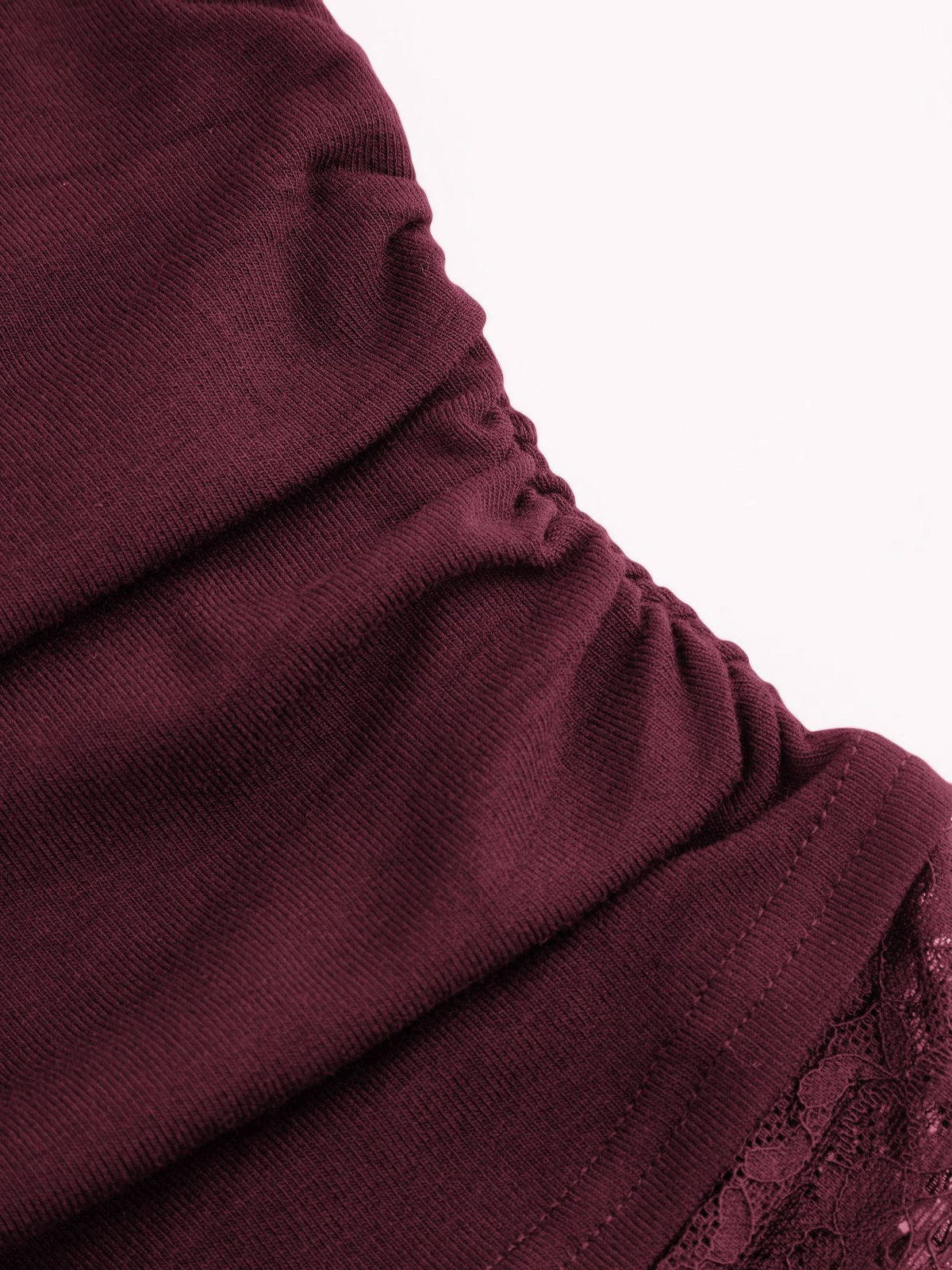 Square Neck Solid Lace Trim Ruched Long Sleeve Tee | TS56 - view 4