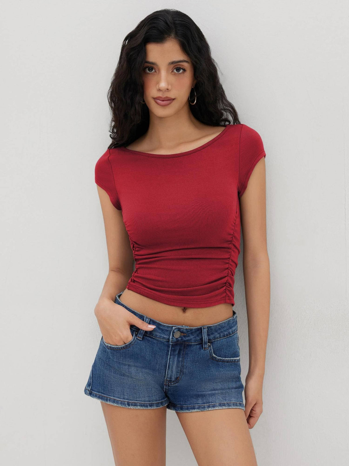 Boat Neck Ruched Tee | TS56 - view 73