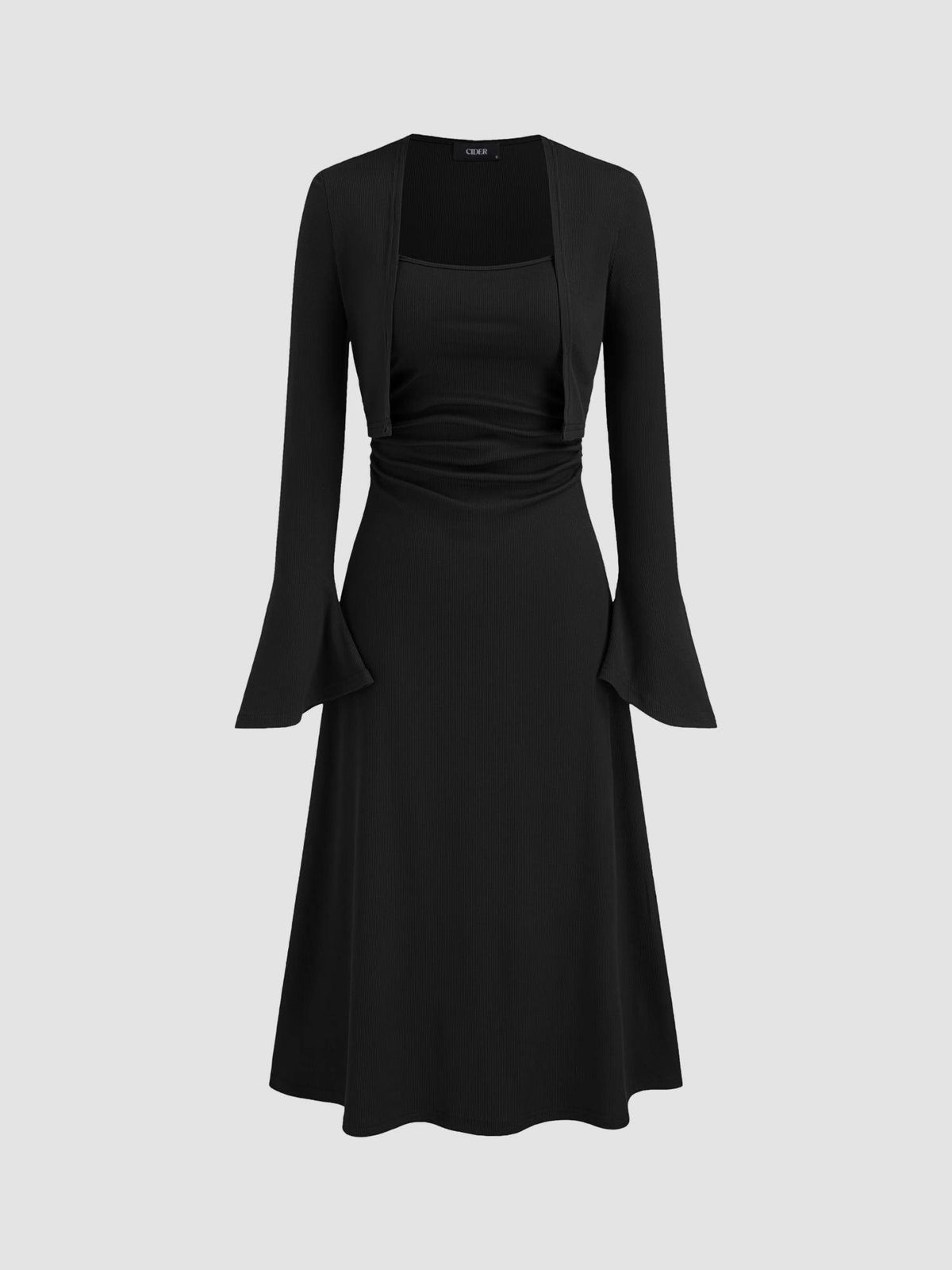 Ruched Solid Cami Maxi Dress & Solid Long Sleeve Shrug | D56 - view 2