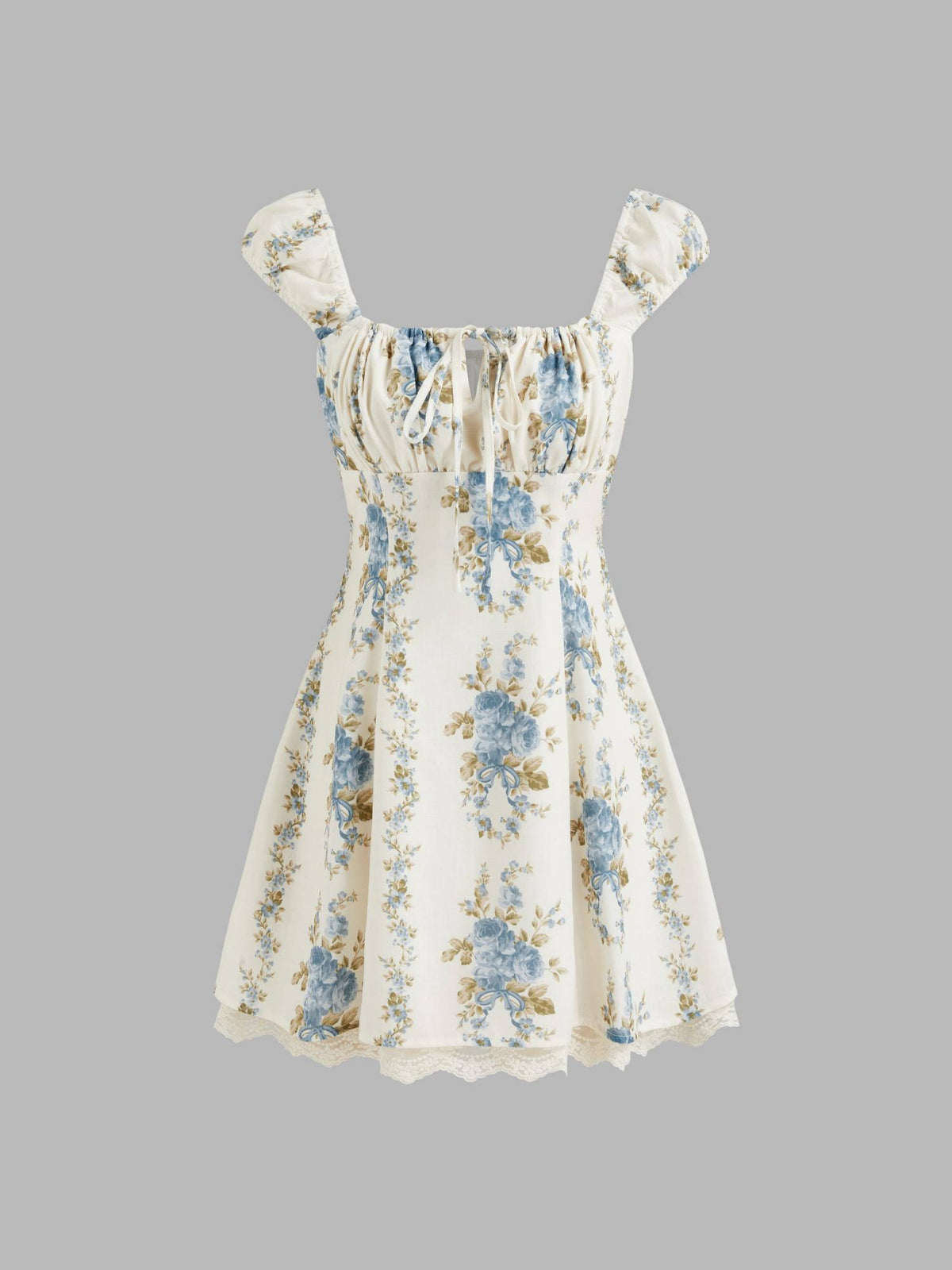 Square Neck Floral Knotted Mini Dress | D56 - view 27