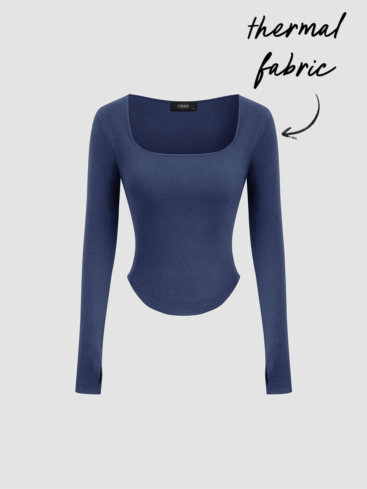 Thermal Cotton-blend Square Neck Solid Thumb Hole Long Sleeve Tee | TS56 - view 23