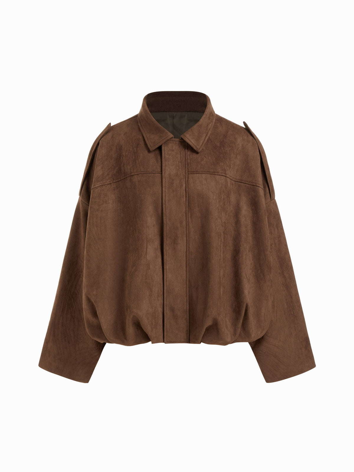Suede Collar Long Sleeve Zip Through Oversized Jacket | JC78 - view 1