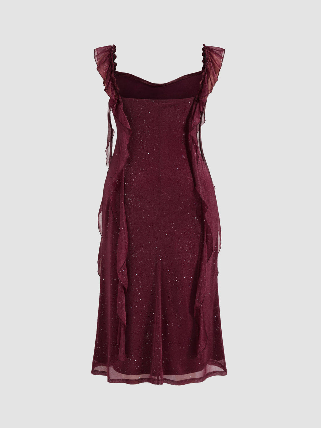 Mesh Cowl Neck Solid Sequin Ruffle Hem Maxi Dress Curve & Plus | D56 - view 15