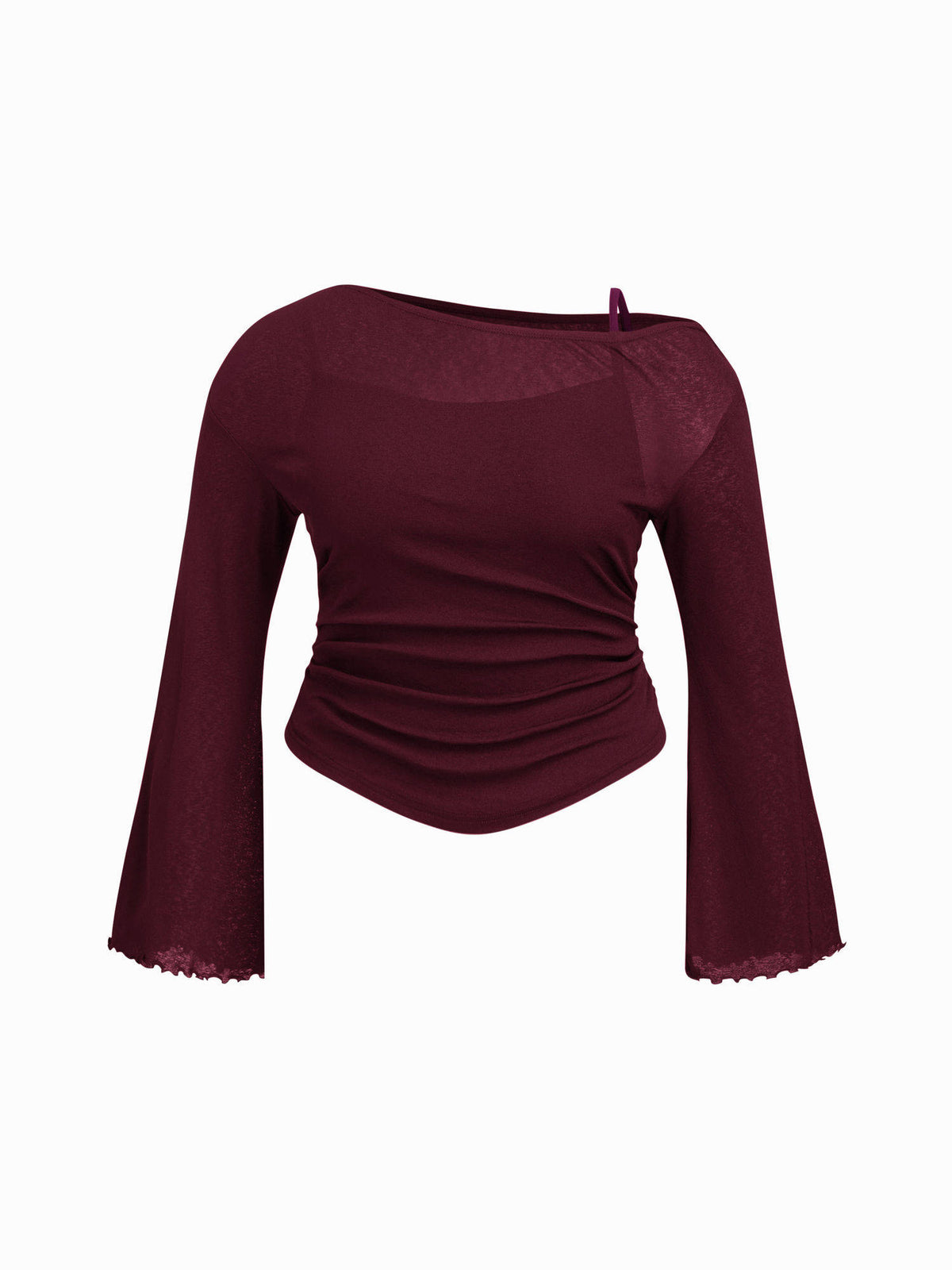 Asymmetrical Neck Ruched Lettuce Trim Tee Curve & Plus | TS56 - view 5